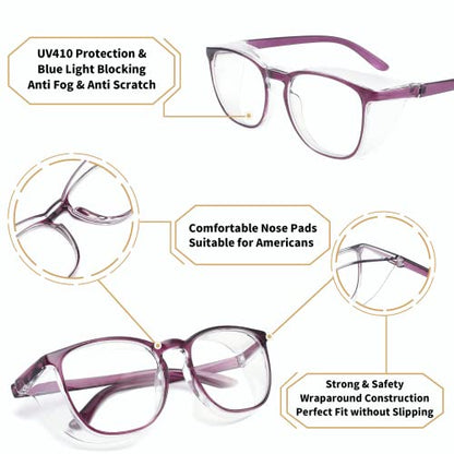 SQIMZAR Safety Glasses Goggles For Women Nurses Protective Eyewear,Anti Fog Safety Goggles - color: Purple+leopard