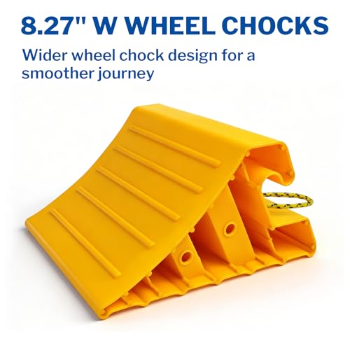 ROBLOCK 2 Pack Wheel Chocks for RV Trailer, Wider Lightweight Wheel Stops with Rope, Yellow Non-Slip Wheel Chocks for Travel Trailers, RV Accessories | Wider, Non-Slip, Lightweight