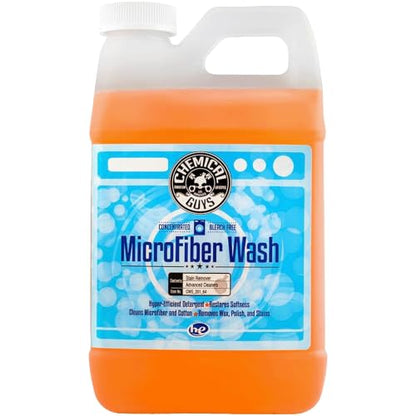 Chemical Guys Microfiber Wash Detergent, Concentrated, Fresh Citrus, 64 oz | Microfiber-safe concentrate for towels, mitts, and pads; lifts dirt, grease, and wax, restores softness, no softener needed - size: 64 Fl Oz (Pack of 1)