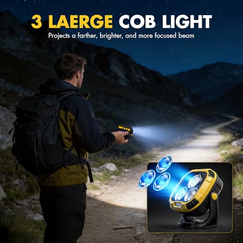 2 Pack Rechargeable Work Light, 4000LM Magnetic LED Work Light | 6000mAh Magnetic Light, IP65 Waterproof, Emergency Flashlight, 30H Runtime, Portable Light for Mechanics, Car Repair(Yellow) - size: 2 Pack