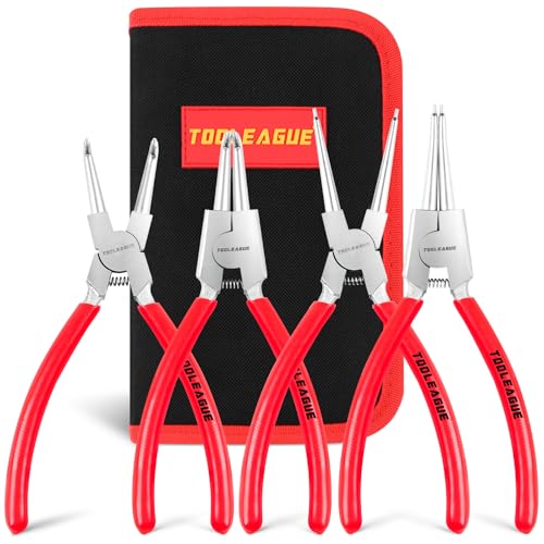 TOOLEAGUE 4 Pcs Snap Ring Pliers Set, Circlip Pliers, 9 inches Internal/External Heavy Duty for Ring Remover Retaining Straight Bent Lock Ring Pliers Set - size: 9 inches (Bent/Straight, Internal/External, 4Pcs)