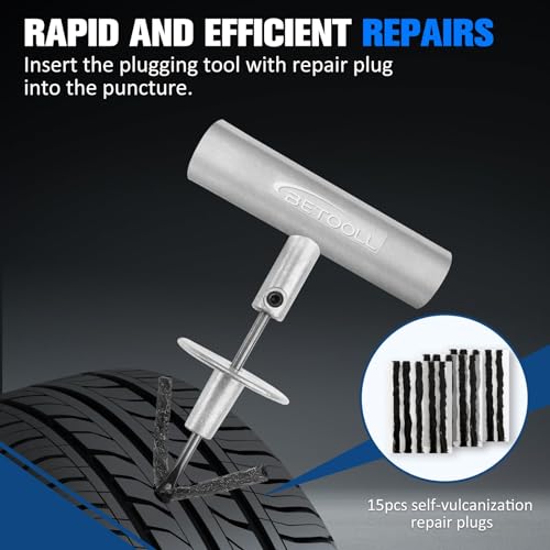 BETOOLL Tire Repair Kit, 35 Pcs Professional Heavy Duty Universal Emergency Flat Tire Repair Kit to Fix Punctures, for car Motorcycle, Truck, Golf Cart, ATV, Tractor, ARB, RV, SUV, Trailer etc.