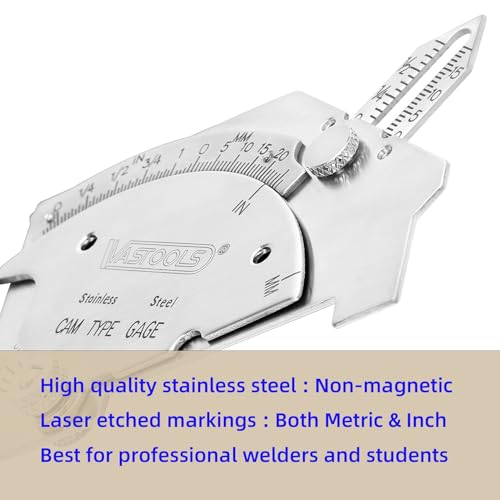 VASTOOLS Cam Weld Gauge,Stainless Steel,Metric & Inch,Linear Measurements up to 2"(50mm),Permanently Etched Markings and Thickness for Professional Welders