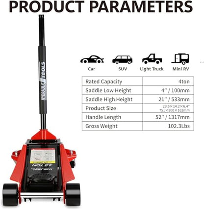 4 Ton Low Profile Floor Jack, Heavy Duty Steel Racing Floor Jacks with Dual Pistons Quick Lift Pump, Lifting Range 4"-21", Professional Hydraulic Car Jack 4 Ton/8000 LBS Capacity, Red - color: Red - 4 Ton(Dual Pump), Lift 4"-21"
