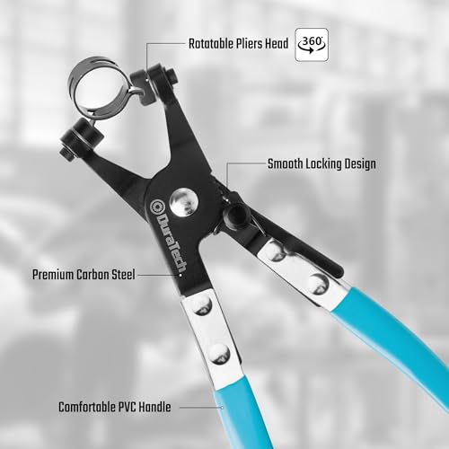 DURATECH Hose Clamp Pliers, Spring Hose Clamp Tool with Swivel Flat Band | Automotive and Radiator Repair Tool for the Removal and Installation of Flat Band and Spring Hose Clamp