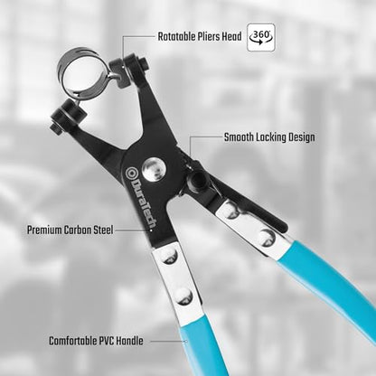 DURATECH Hose Clamp Pliers, Spring Hose Clamp Tool with Swivel Flat Band | Automotive and Radiator Repair Tool for the Removal and Installation of Flat Band and Spring Hose Clamp