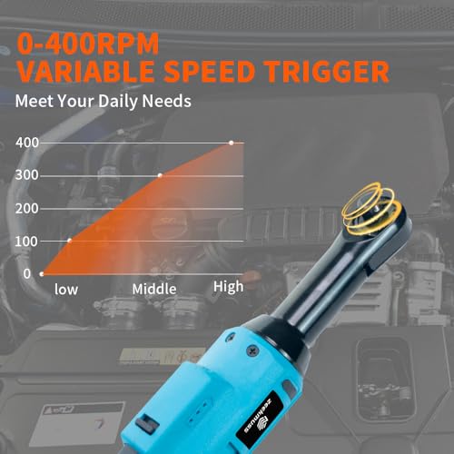 Zeekmus Cordless Ratchet Wrench Set - 3/8" Electric Power Ratchet Kit with 400RPM, LED Work Light, and 2.0Ah Batteries, Adapters and Extension Bars Variable Speed, with Case