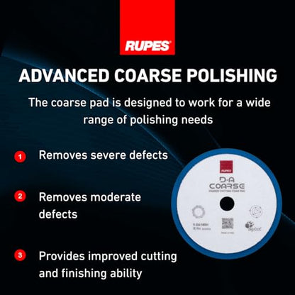 RUPES 9.DA180H Pack of 12 Blue D-A Coarse Cutting Foam Pads 180mm | Ideal for Paint Correction & Gloss Enhancement | Mild to Severe Defect Removal | Compatible with 6" Backing Plate - size: Coarse 180mm, style: Pack of 12