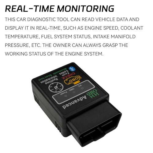 Bluetooth OBD2 Diagnostic Tool, OBD2 Scanner for Car, Wireless ELM327 V2.1 Code Reader, Reset & Clear Engine Fault Code Scanner with Exclusive App, Universal for iOS Android Windows (Black)