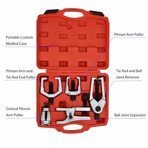 5-in-1 Ball Joint Separator, Pitman Arm Puller, Tie Rod End Tool Set for Front End Service, Splitter Removal Kit for Cars, Light Trucks & ATVs Durable Arm Puller for Separating Tie Rods