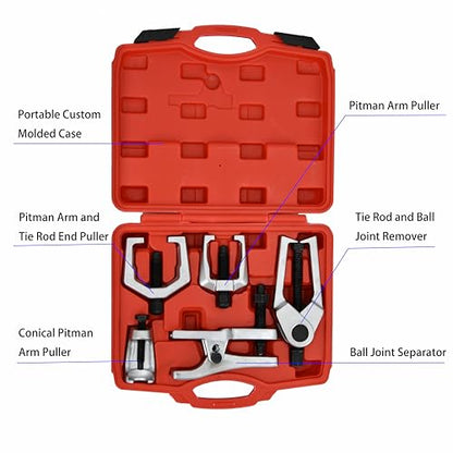 5-in-1 Ball Joint Separator, Pitman Arm Puller, Tie Rod End Tool Set for Front End Service, Splitter Removal Kit for Cars, Light Trucks & ATVs Durable Arm Puller for Separating Tie Rods