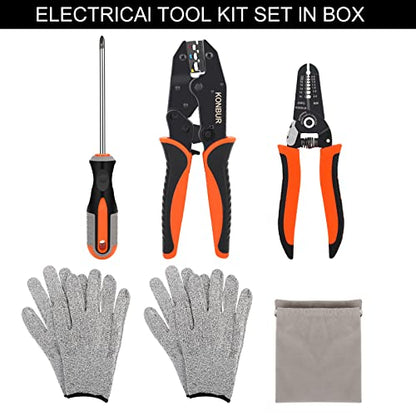 Home Marine Automotive Electrical Tool Kit Set with Wire Connectors Terminals.Essential Accessories for Connections and Repairs Complete in a Portable Tool Box Organizer with Crimper