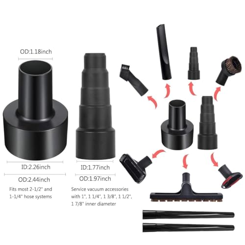 Vacuum Attachments for Shop Vac Attachment Accessories Vacuum Hose | 9 Pcs 1 1/4" Vacuum Cleaning Tools with 1 7/8" to 1" Vacuum Hose Adapter, 1.25" Hardwood Floor Brush & Crevice Tool - size: vacuum attachments-9pc