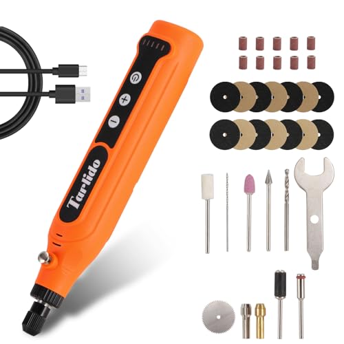 Tarlido Cordless Rotary Tool, 5-Speed Rotary Tool Kit, Continuous Use While Charging, Permanent Speed Memory, 2.0Ah Capacity, 18000RPM, 31 Accessories for Craft and DIY, Orange - color: Orange