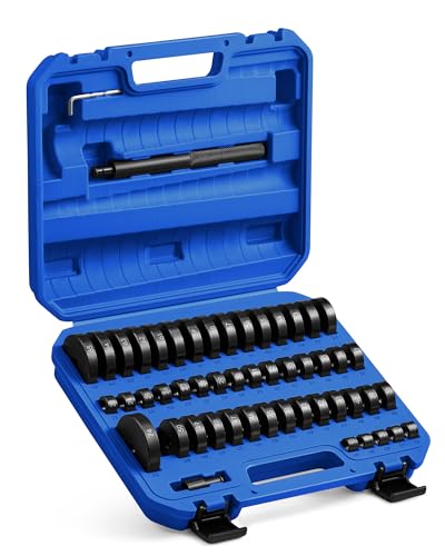 Orion Motor Tech 52-in-1 Custom Bushing Driver Tool Set and Transmission Wheel Axle Bearing Race Seal Installer Remover, Bush Removal Puller Bearing Press Tool Kit - color: Black Handle