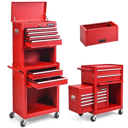 ERGOMASTER 6-Drawers Tool Chest, High Capacity Tool Storage Cabinet with Wheels and Locking System, Removable Tool-Box Bench for Garage -Upgrade 6 & Red - color: Red, size: 6-Drawers