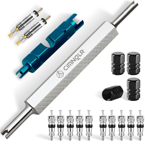 Tire Valve Stem Removal Tool Kit, Includ Upgraded Presta Valve Core Removal Tool, Stainless Steel Schrader Valve Removal Tool, 4pcs Car Tire Valve Stem Caps, 12Pcs Tire Valve Core, ect. - color: 18 Pcs