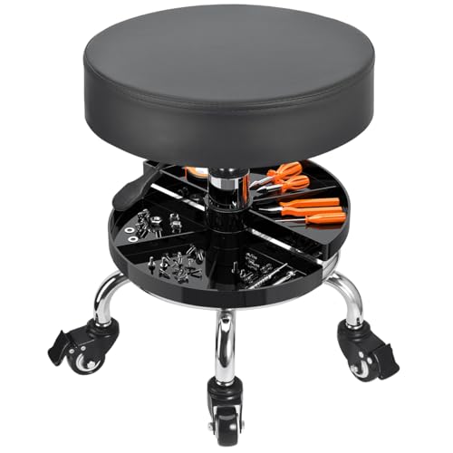 JOSTZHXIN Garage Mechanic Stool Chair Rolling Shop Chair, Height Adjustable Garage Shop Seat, Low Stools with Storage Tray, Rolling Stool for Salon SPA Tattoo (Style 4) - style: Style 4