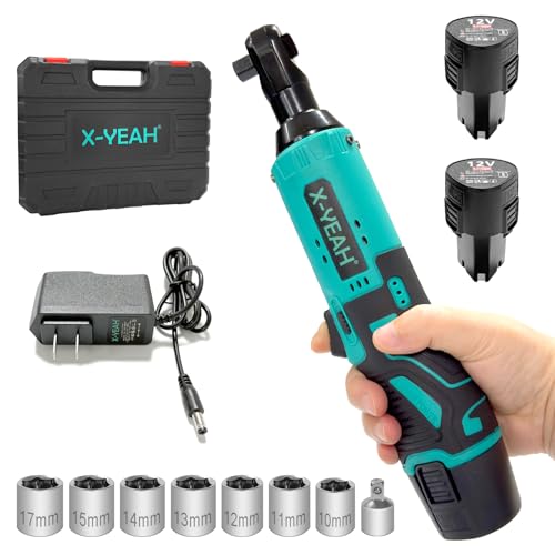 Cordless Ratchet Wrench, Electric Ratchet 3/8 Drive, Battery Ratchet Wrench Kit, 44 Ft-lbs with 2-Pack 2000mAh Batteries, Fast Charger, 7 Sockets