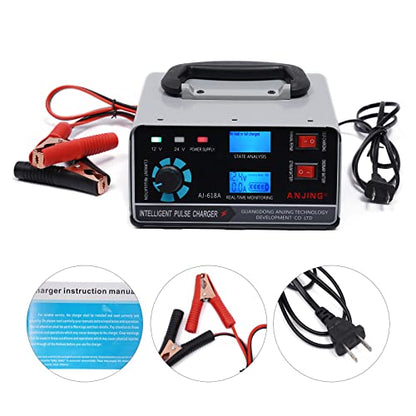 12V/24V Lithium Lead Acid Battery Charger with LCD Display, Intelligent Battery Maintainer Trickle Charge for Car, Motorcycle, Van