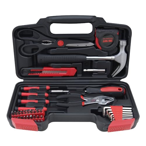 Hantinstom 39-Piece Household Tools Kit Essential Home Repair Set with Plastic Toolbox Ideal for College Students, Home Use & More