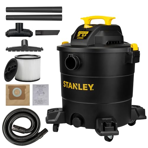 STANLEY 12 Gallon 5.5HP Wet/Dry Vacuum,3-in-1 Vacuum Blower & Pump, Heavy-Duty for Wet/Dry Messes, Dust & Water, Ideal for Garage Jobsite Home, SL18199P - color: Sl18199p-1