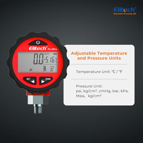 Elitech PG-30Pro Refrigeration HVAC Digital High Pressure Gauge 87 Refrigerants-14.5-800 PSI 1/8'' NPT - size: -14.5-800 PSI, style: 1/8'' NPT