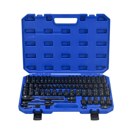 67-Piece 3/8" Drive Socket and Ratchet Wrench Set with Universal Joints, Extension Bars & Quick Connector, Impact Socket Set in Portable Case – Compact High-Precision Kit for Automotive, Machinery - size: 3/8" Drive – Compact Precision Set