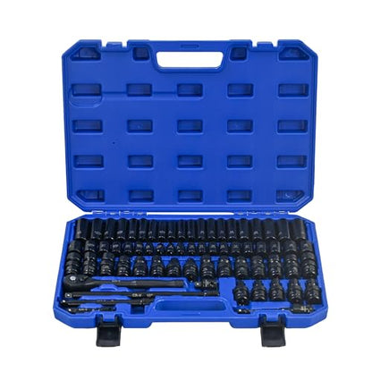 67-Piece 3/8" Drive Socket and Ratchet Wrench Set with Universal Joints, Extension Bars & Quick Connector, Impact Socket Set in Portable Case – Compact High-Precision Kit for Automotive, Machinery - size: 3/8" Drive – Compact Precision Set