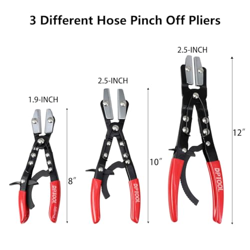 DPTOOL 3pcs Hose Pinch Off Pliers Set 8inch 10inch 12inch Hose Pinch Pliers | Hose Clamping Pinch Off Locking Pliers Set for Automotive Hose Lines, Radiator Lines, Fuel Lines, Heater and Coolant Line