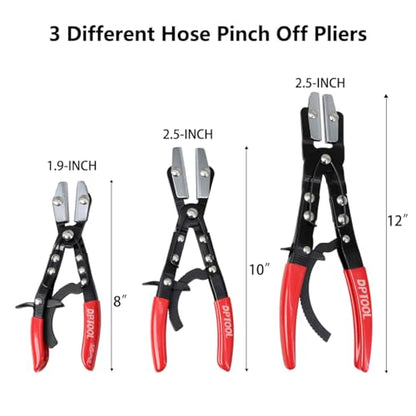 DPTOOL 3pcs Hose Pinch Off Pliers Set 8inch 10inch 12inch Hose Pinch Pliers | Hose Clamping Pinch Off Locking Pliers Set for Automotive Hose Lines, Radiator Lines, Fuel Lines, Heater and Coolant Line
