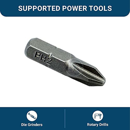 Benchmark Abrasives 1/4 Inch Hex Anti Slip Phillips Insert Screw Head Screwdriver Bits, Rotary Drill Bits for Repairing Electronics, Automotive Parts, Furniture (50 Pack) - (PH2 x 1") - size: PH2 x 1"