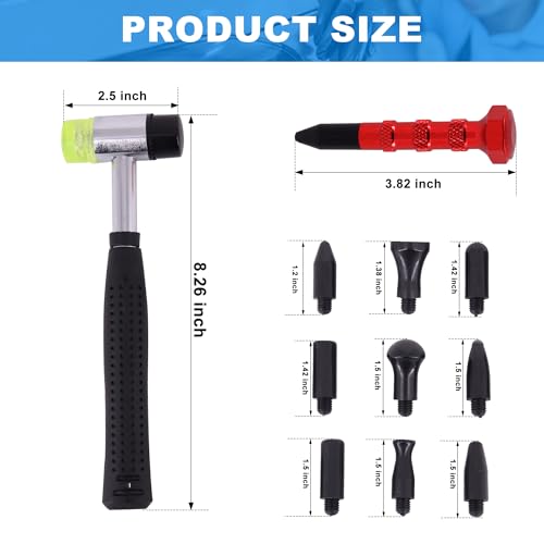 Dent Repair Tool Kits,Car Paintless Removal Tools Inclued Stainless Steel Tap Down Pen with 9 Heads Kit and Rubber Hammer for Car Refrigerator Door Dent Removal Tools - style: 11PCS