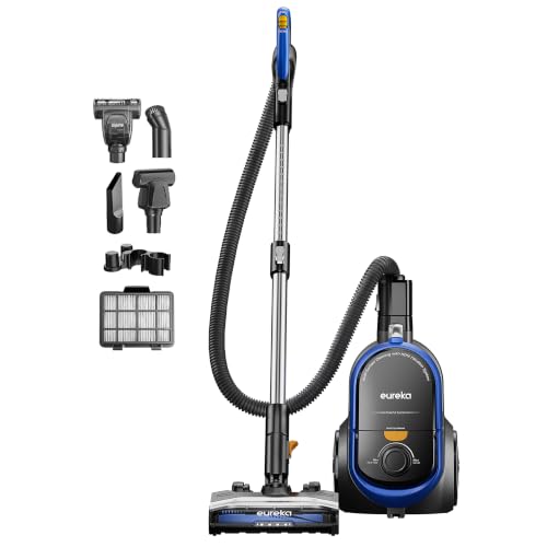 Eureka Canister Vacuum Cleaner, Household Vacuum for Hard Floor, Carpet | NEN186BL WhirlWind, Lightweight, 1100W, ≤82 dBA. HEPA, Auto Cord Rewind, 2-in-1 Vac for Hard Floors, Carpets, & Pet Hair - color: Indigo Blue