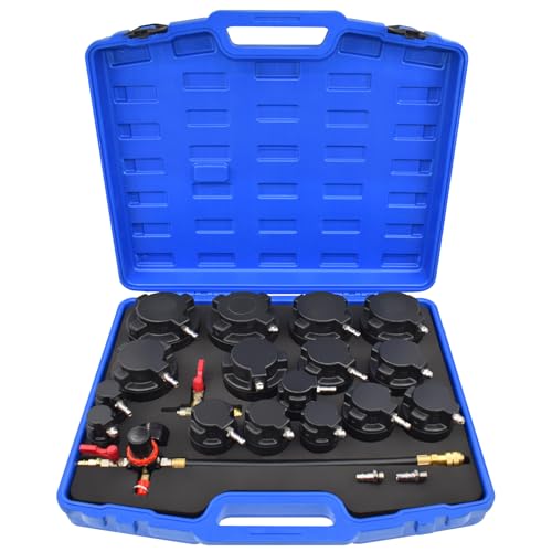 19PCS Turbo System Leakage Tester Kit, Turbo Boost Leak Tester with 8 Pairs of Stepped Adapters (1-1/4'' to 4-1/4'') Air Pressure Gauge Cooling System Radiators Intercoolers Hose Leaks Test - size: 19pcs