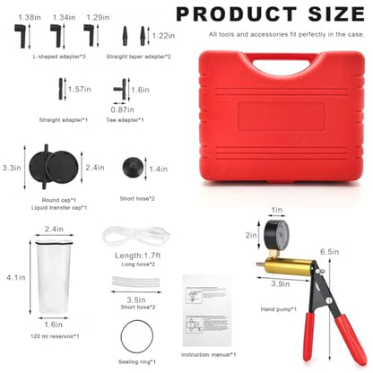 Hand Held Vacuum Pump Brake Bleeder Kit, Brake Clutch Fluid Bleeder Vacuum Pump Pressure Tester with Gauge Adapters, Automotive Brake Fluid Bleeding Set with Protected Case
