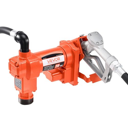 VEVOR Fuel Transfer Pump, 12V DC 20 GPM 1/4 HP Diesel Pump, Extractor Pumps with Manual Nozzle, Discharge Hose and Suction Pipe, for Gasoline, Diesel, Kerosene, Ethanol-Methanol Blends & Biodiesel - size: 12V 20GPM