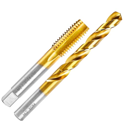 5/8"-18 UNF Tap and 37/64" Drill Bit Kit for Metal,M2 HSS Drill and Tap Set | Combination of Drill and Tap Kit for Metal - size: 5/8"-18 UNF Tap - 37/64" Drill