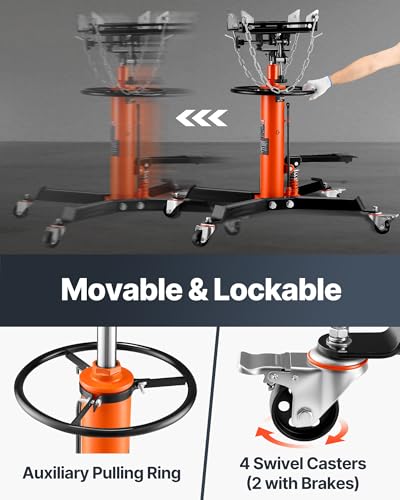 VEVOR Transmission Jack, 1322 LBS Hydraulic Telescoping Transmission Jack, 32"-67" High Lift Transmission Jack Stand with Foot Pedal, 360° Swivel Wheel - size: 1322 lbs
