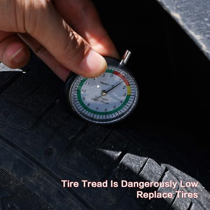 5 Pcs Professional Dial Tire Tread Depth Gauge (Reads in 1/32"), Heavy-Duty Zinc Alloy Casing, Precision Pocket Tool with Case, for Car, Truck, Motorcycle & Bus (black-5Pcs) - color: black-5Pcs