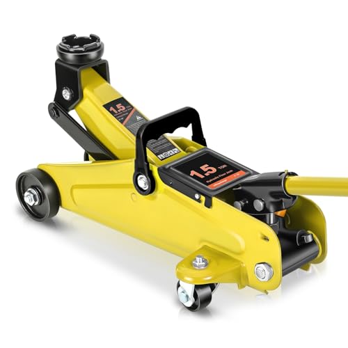 Auto Dynasty 1.5 Ton Floor Jack, Heavy Duty Steel Hydraulic Car Jack with Single Piston Quick Lift Pump, Hydraulic Racing Floor Jack, Lifting Range 5.3" to 12", Yellow - color: Yellow, size: 1.5 Ton