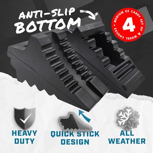 Wheel Chocks for Cars, RVs, Trucks, Trailers, and Vehicles G.V.W. up to 4T, 2 Pack - Anti Slip Bottom Tire Chock for All Weather Use - RV, Travel Trailer, Pop Up Camper Accessory - color: 2 Pack Medium
