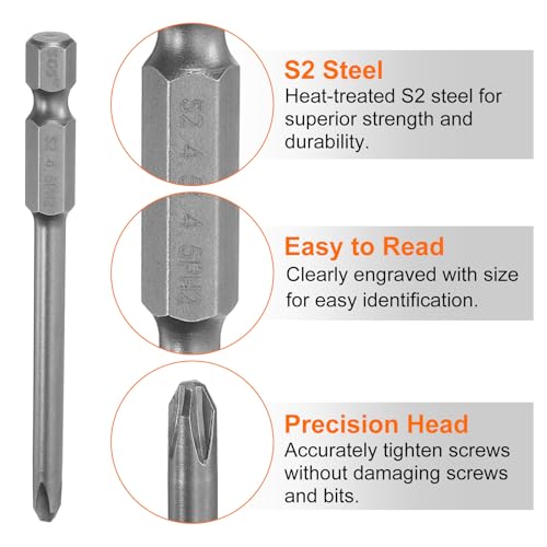 HARFINGTON 5pcs #2 Phillips Screwdriver Bit PH2 1/4" Hex Shank 3" (75mm) Long Magnetic S2 Steel Industrial Grade Screw Driver Bit Cross Head Electric Drill Bits 0.177" (4.5mm) Rod - size: PH2 x 75mm x 4.5mm