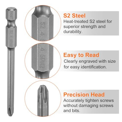 HARFINGTON 5pcs #2 Phillips Screwdriver Bit PH2 1/4" Hex Shank 3" (75mm) Long Magnetic S2 Steel Industrial Grade Screw Driver Bit Cross Head Electric Drill Bits 0.177" (4.5mm) Rod - size: PH2 x 75mm x 4.5mm