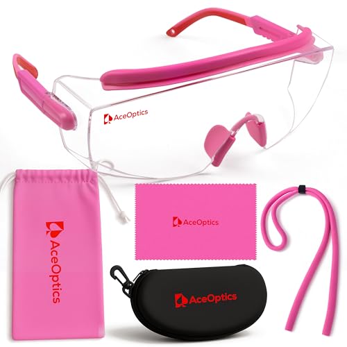 Safety Glasses & Goggles – ANSI Z87, Adjustable, 5X Anti-Fog ClearShield™ Lenses, Includes Premium EVA Hard Case - color: Pink