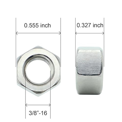 55 Pcs 3/8-16 Hex Nuts, 304 Stainless Steel | Standard Inch Coarse Thread, Hardware Nuts - size: 3/8"-16 (55Pcs)