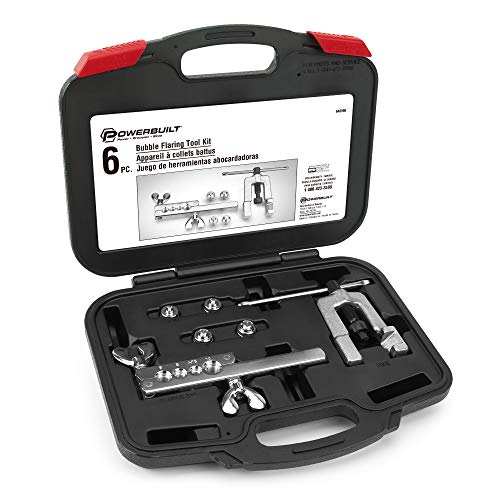 Powerbuilt ISO Bubble Flaring Tool Set for Hydraulic Brake Lines, 6 Piece Car Service Kit, Yoke, T-Handle, Adapters, Storage Case - 648990 - style: 6 Piece