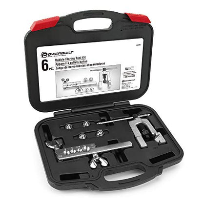 Powerbuilt ISO Bubble Flaring Tool Set for Hydraulic Brake Lines, 6 Piece Car Service Kit, Yoke, T-Handle, Adapters, Storage Case - 648990 - style: 6 Piece