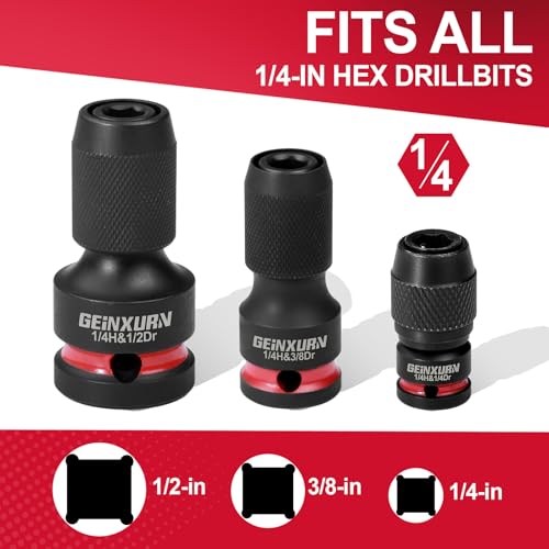 Geinxurn 3PCS Impact Screwdriver Bit Holders Include 1/2-inch, 3/8-inch and 1/4-inch Square Drive to 1/4-Inch Quick Release Hex Socket Adapter with 3PCS -2”Impact PH2 Screwdriver Bit - size: Mixes-2