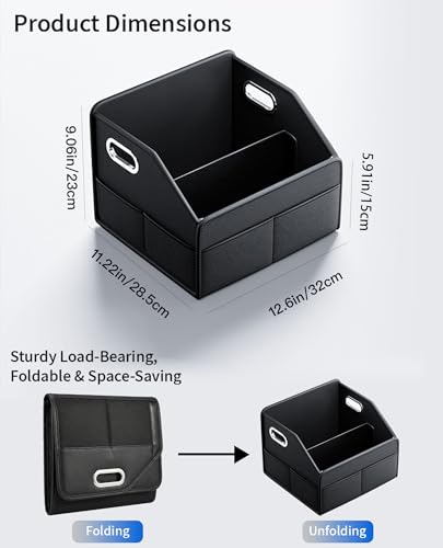 Car Storage Organizer Foldable PU Leather Front Seat Caddy | 12.6 Inch,8 Compartments,Dual Metal Handles,Anti-Slip Straps,For Car Seat & Floor